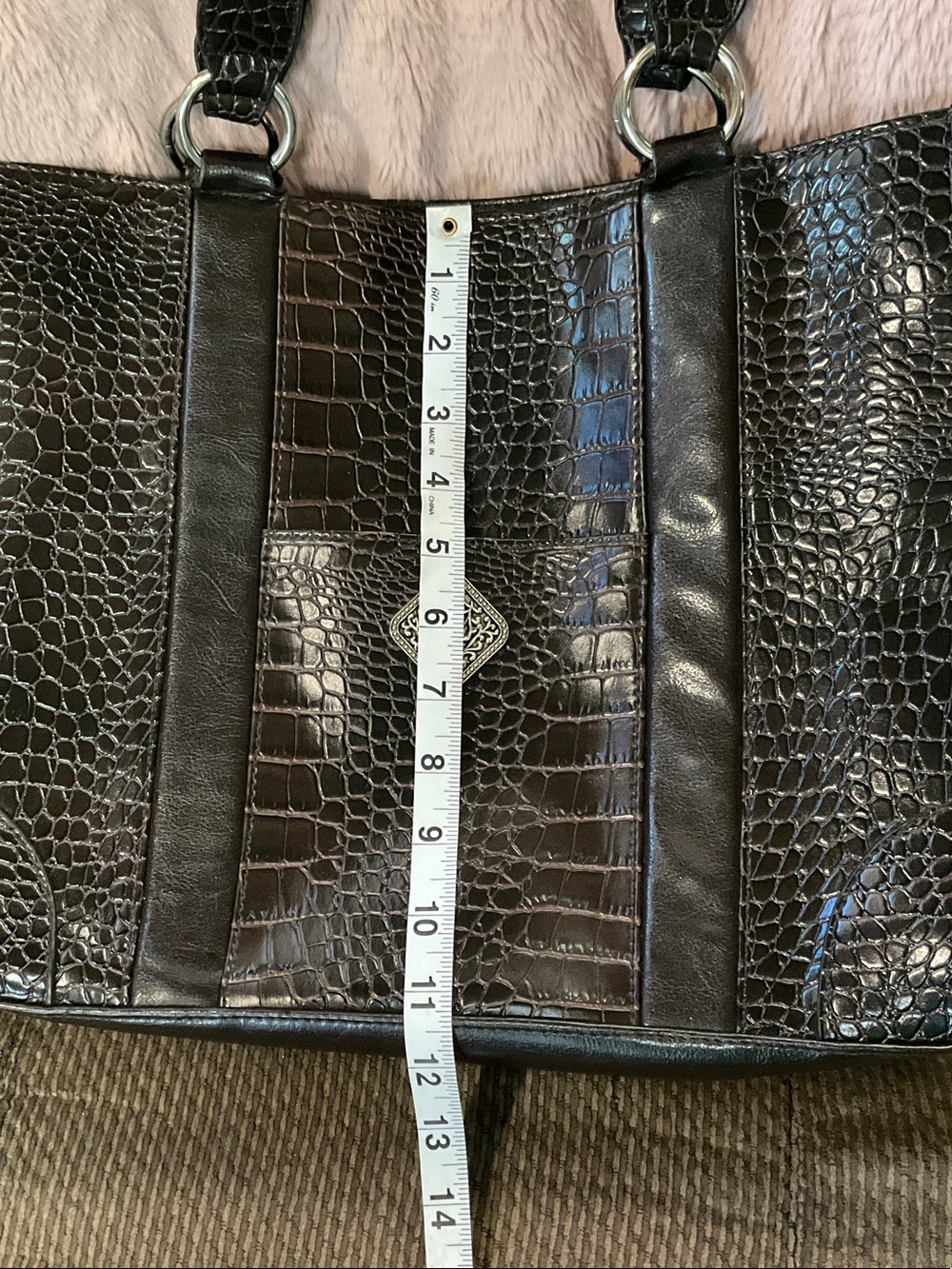 Coldwater Creek Black Croc-Embossed Tote with Silver Medallion Accent - Picture 6 of 10